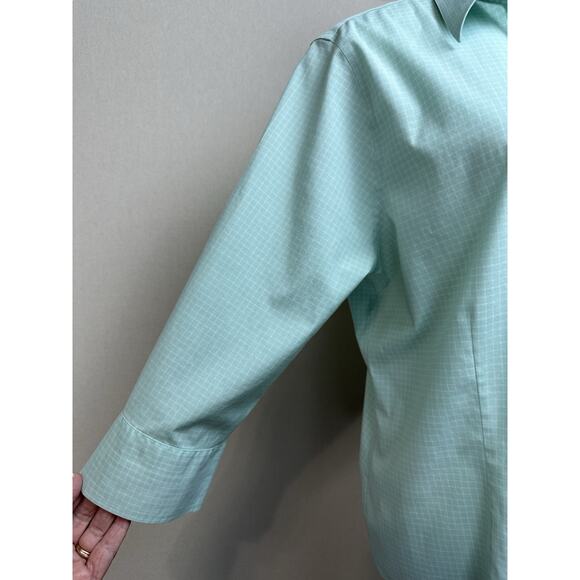 Eddie Bauer wrinkle resistant 3/4 sleeve button up green & White Women’s XL - Picture 4 of 16